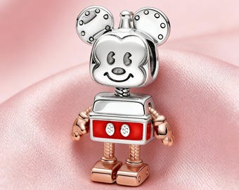 Pingente Mickey Mouse Robô, Prata de Lei 925, Compatível com Pulseiras Pandora, Inspirado no Mickey Mouse, Presente Perfeito para Meninas e Mulheres