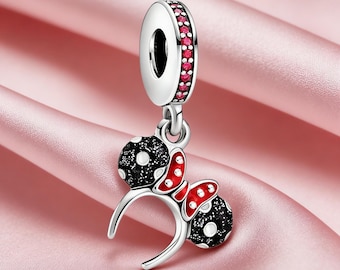 Minnie headband sterling silver charm,925 Sterling Silver Charm,Compatible with Pandora Bracelets,Inspired,Perfect Gift for Girls Women