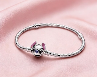 Pulsera Pandora x Disney Stitch con cadena de serpiente, pulsera con dijes de la serie ME, brazalete de plata simple y delicado para mujer.