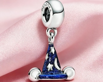 Mickey Sorcerer Hat Anhänger, 925 Sterling Silber Anhänger, kompatibel mit Pandora Armbänder, inspiriert, perfektes Geschenk für Mädchen Frauen