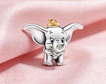 100th Anniversary Dumbo Lab-grown Diamond Charm,925 Sterling Silver Charm,Compatible with Pandora Bracelets,Inspired,Perfect Gifts Women