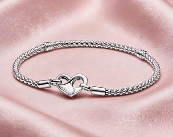 Bracciale Pandora Moments con catena a forma di cuore, bracciale con ciondolo serie ME, semplice e delicato bracciale in argento per gioielli da donna