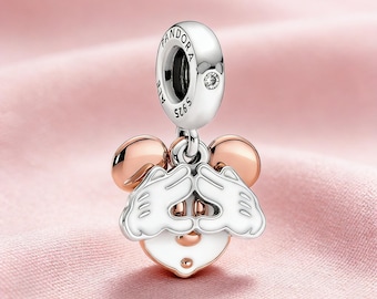 Podwójny wisiorek Myszka Miki, zawieszka ze srebra próby 925, kompatybilna z bransoletkami Pandora, inspirowana, idealny prezent dla dziewczyn i kobiet