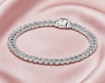 Pandora Timeless Pavé Chain Bracelet, ME Series Charm Bracelet, Simple Delicate Silver Bangle for Women Jewelry Style