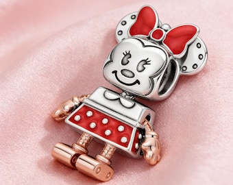 Pingente Minnie Mouse Robô, Prata de Lei 925, Compatível com Pulseiras Pandora, Inspirado na personagem, Presente Perfeito para Meninas e Mulheres