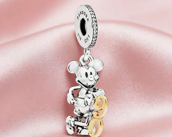 Mickey Mouse 90th Anniversary Dangle Charm,925 Sterling Silver Charm,Compatible with Pandora Bracelets,Inspired,Perfect Gift for Girls Women