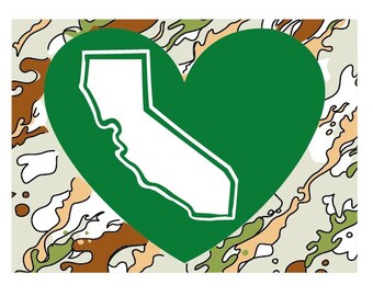 Camo California Heart Bumper Sticker