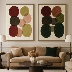 Set di stampe murali astratte minimaliste – Cerchi sovrapposti nei toni della terra – Stampe geometriche moderne per il soggiorno (set di 2)