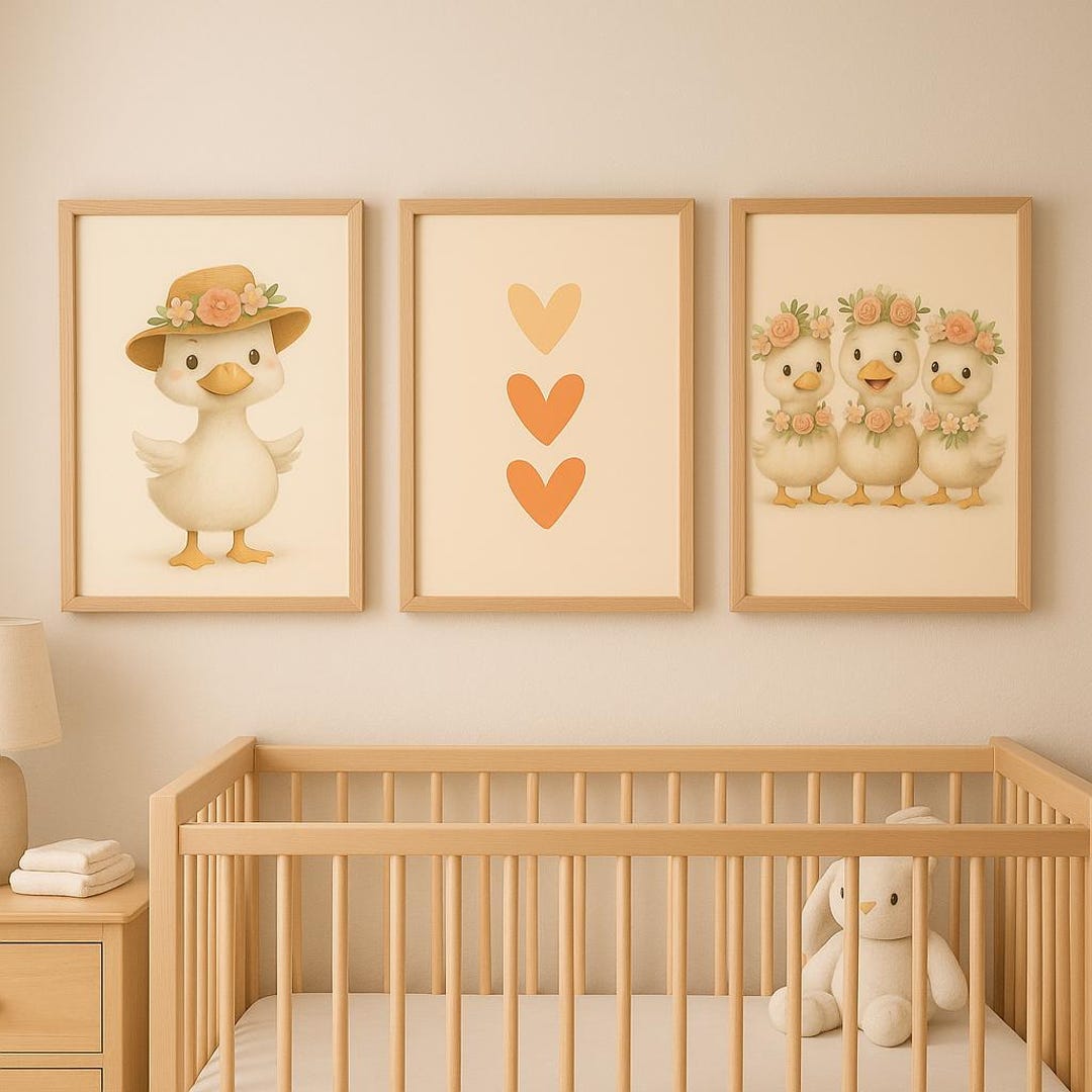 Cute Duck Family Wall Art Set of 3 – Peach Nursery Prints – Baby Girl ...