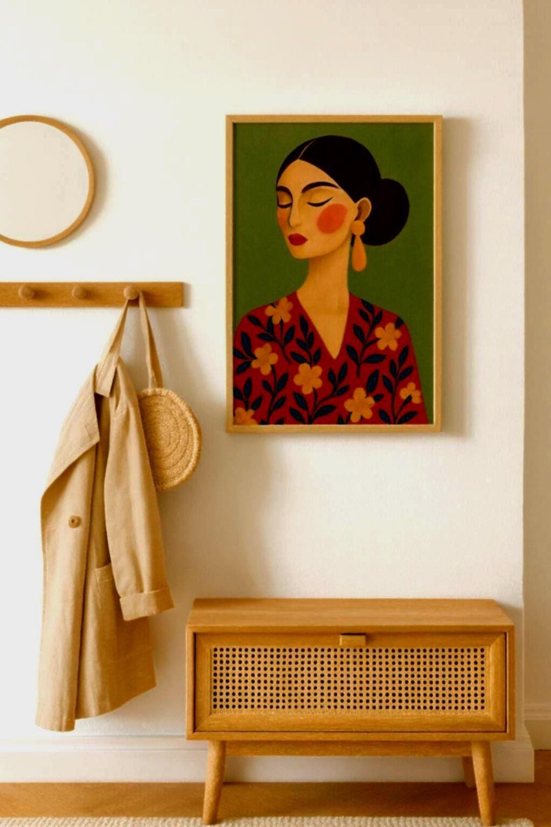 Modern Boho Woman Wall Art – Minimalist Floral Portrait Print ...