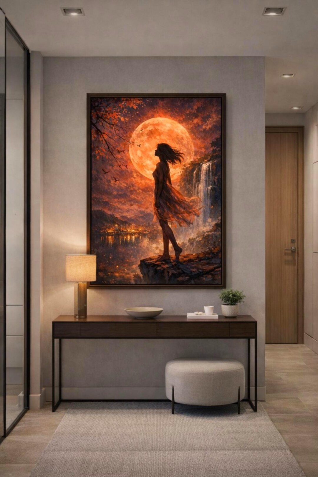 Moonlight Dreamer Wall Art – Fantasy Woman Under Full Moon Poster ...