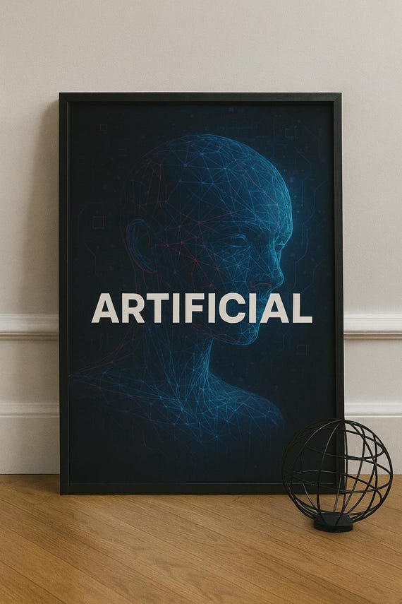 Artificial Intelligence Futuristic Wall Art – Personalized Digital Poster – Cyber Head Wireframe Sci-Fi Printable Decor