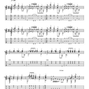 May include: A digital document displaying guitar tablature for the musical piece La Cumparsita, arranged by Anthony Maruca. The sheet music features standard musical notation and guitar tablature lines with numerical fret indicators and tempo markings.