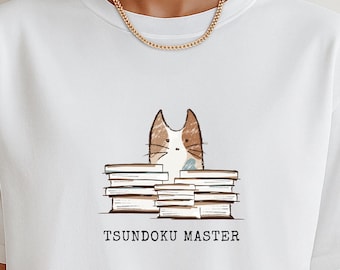Maglietta Tsundoku Master, maglietta per appassionati di libri, regalo per amanti dei gatti, maglietta da lettura, regali per amanti dei libri, maglietta da bibliotecario, regali per nerd