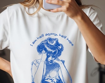 Maglietta Half Agony Half Hope, maglietta di Jane Austen, regalo per amanti dei libri, libri classici, regalo nerd per lei, maglietta unisex in morbido cotone