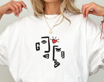 Maglietta In Love, Maglietta Cubismo, Maglietta in morbido cotone, Maglietta Arte Moderna, Maglietta Artistica, Vestibilità Unisex, Abbigliamento Estetico