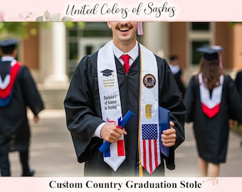 Customized Embroidery Graduation Stole Custom Text Stole Country Flag Graduation Stole Sash Personalized Graduation College Unique Stole