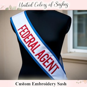 Custom Embroidered Sash, Federal Agent Sash, Customized Embroidery Lace Sash, Custom Lace Sash, Custom Bridesmaid Sash, Custom Pageant Sash