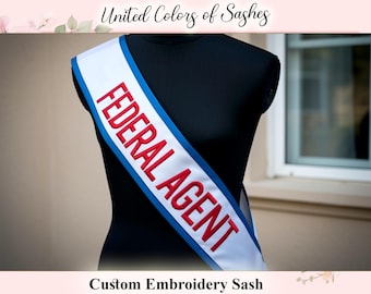 Custom Embroidered Sash, Federal Agent Sash, Customized Embroidery Lace Sash, Custom Lace Sash, Custom Bridesmaid Sash, Custom Pageant Sash