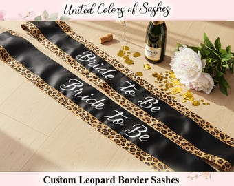 Personalized Leopard Lace Sash Custom Name Satin Sash with Animal Print Trim Elegant Party Accessory for Birthday & Bridal Events