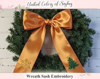 Personalized Embroidered Wreath Sash Custom Monogram Wreath Sash Customized Housewarming Gift  Handmade Wreath Bow Custom Design Wreath