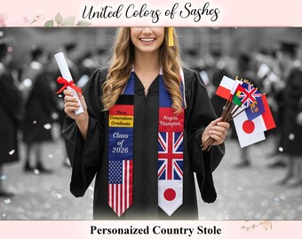 Grad Stole - Country Flag Graduation Stole Flag Pride Graduation Stole – Customized Country Stole Personalized Country Unique Name Stole