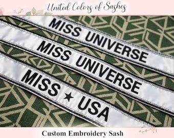 Personalized Embroidered Sash, Custom Pageant Embroidery Sash, Custom Embroidery Bridal Sash, Bridesmaid Sash Prom Queen Sash, Birthday Sash