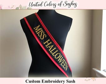 Halloween Sash, Embroidered Halloween Prop Sash, Custom Embroidery Sash, Customized Lace Sash, Custom Bridesmaid Sash, Custom Pageant Sash