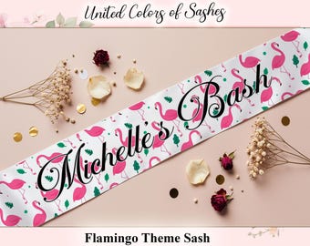 Pink Flamingo Satin Sash Custom Name or Title Bachelorette, Birthday & Summer Party Accessory for Her Tropical Flamingo Custom Sash
