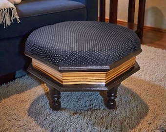 Solid Wood Ottoman – Upholstered Footrest, Farmhouse Style Seating (19x13 Inch)