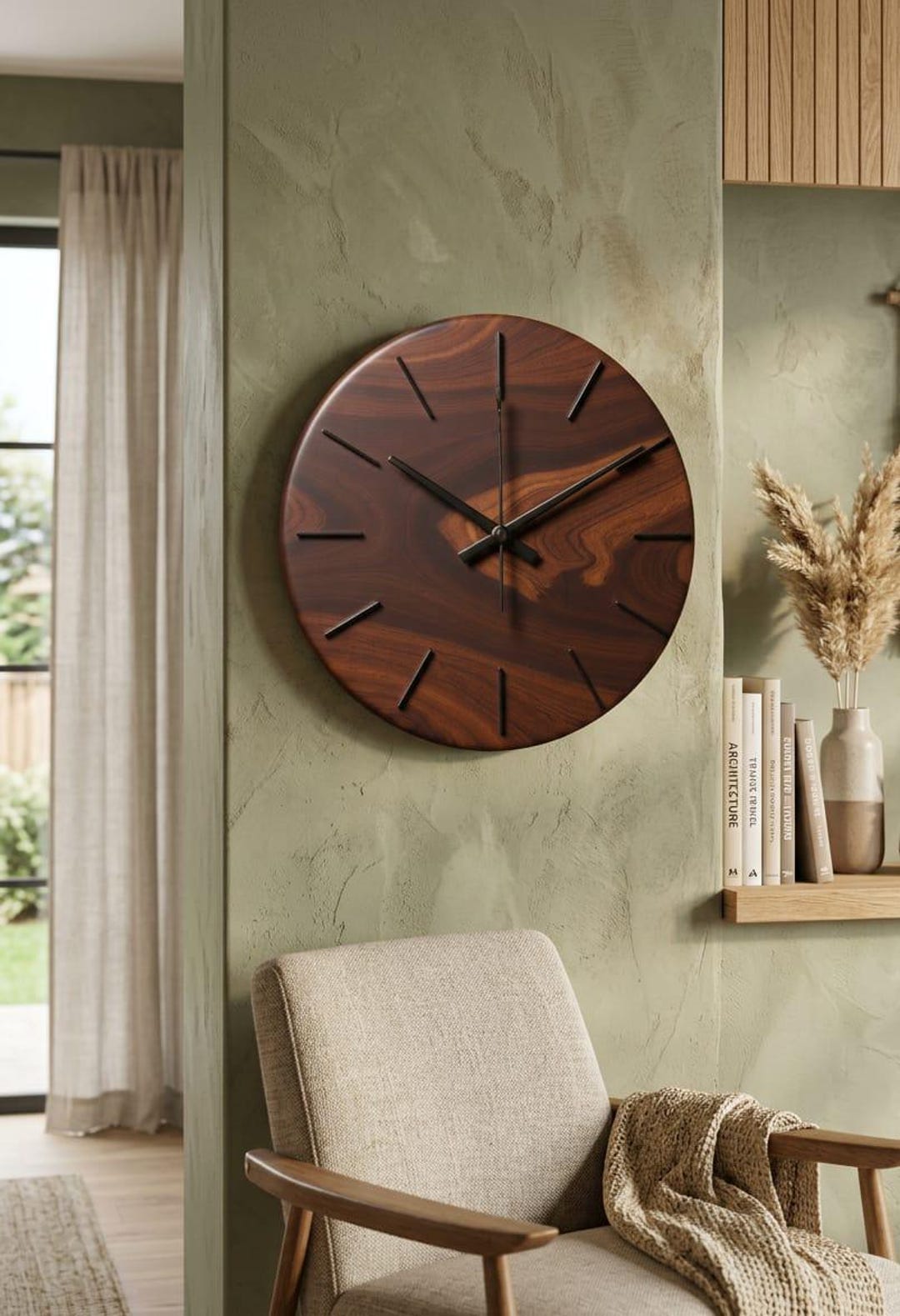 Modern Wooden Wall Clock, Minimalist Wood Wall Clock , Large Round Wall ...