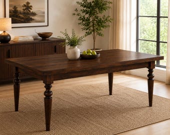 Mesa de comedor de madera maciza hecha a mano / Muebles de lujo para cocina y decoración del hogar estilo rústico / Mesa a medida