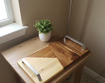 handmade Two-Tone Wooden Serving Tray with Metal Handles | Modern Rustic Home Decor