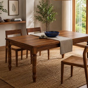 Handmade Solid Teak Wood Dining Table | Rustic Farmhouse Kitchen Table Wooden Dining Table | Dining Room Furniture | Custom Size Available