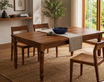 Handmade Solid Teak Wood Dining Table | Rustic Farmhouse Kitchen Table Wooden Dining Table | Dining Room Furniture | Custom Size Available