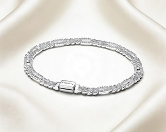 Bracciale Pandora Heart Cuban Chain serie ME, bracciale con charm, bracciale rigido semplice e delicato in argento per donna, stile gioiello