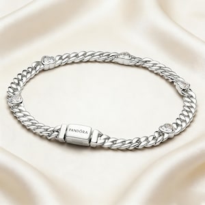 Pandora Oval Cuban Chain Bracelet ME Series Charm Bracelet, Simple Delicate Silver Bangle for Women Jewelry Style