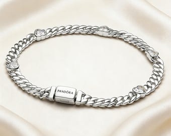 Bracciale Pandora Oval Cuban Chain serie ME con charm, bracciale rigido semplice e delicato in argento per donna, stile gioiello