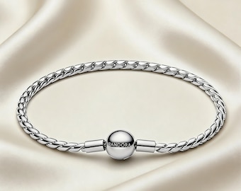 Bracciale Pandora con catena a ali e chiusura rotonda, serie ME, bracciale rigido in argento semplice e delicato per donna, stile gioiello