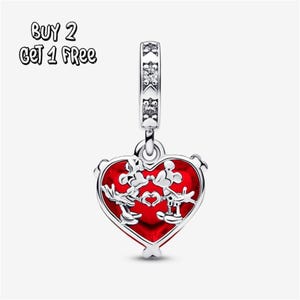 Mickey & Minnie Mouse Kiss Red Murano Glass Dangle Charm, 925 sterling silver, exquisite bracelet charm, a beautiful gift for a girl. image 1
