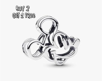 Disney Mickey Mouse Openwork Charm, 925 sterling silver, exquisite bracelet charm, a beautiful gift for a girl.