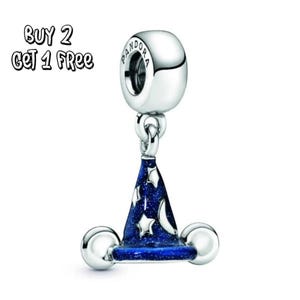 Pingente Chapéu de Feiticeiro do Mickey, prata de lei 925, pingente requintado para pulseira, um lindo presente para uma menina.