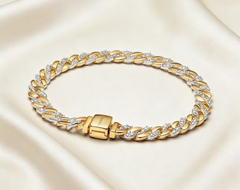 Bracciale Pandora placcato bicolore con pavé a catena cubana, serie ME, bracciale con charm, bracciale rigido semplice e delicato in argento per donna, stile gioielli