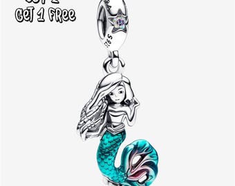 The Little Mermaid Ariel Dangle Charm, 925 sterling silver, exquisite bracelet charm, a beautiful gift for a girl.
