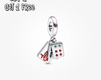 Charm colgante triple Mahjong, plata de ley 925, exquisito charm de pulsera, un hermoso regalo para una niña.