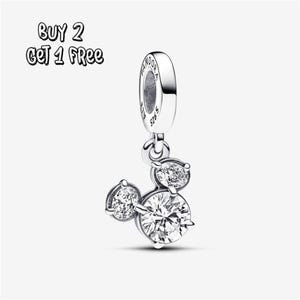 Pingente com silhueta da cabeça brilhante do Mickey Mouse, em prata de lei 925, um pingente requintado para pulseira, um lindo presente para uma menina.