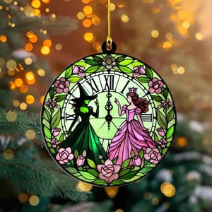 Adorno acrílico de las mejores amigas de Elphaba y Glinda, adorno navideño de Wicked, productos de Wicked, adorno de Wicked, el musical de Wicked, película de Wicked