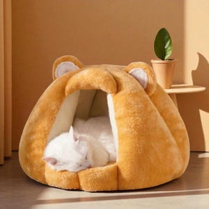 Foldable Plush Cat & Small Dog House: Washable Pet Cave Bed