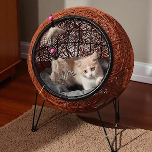 Handmade Woven Bamboo Cat Nest: Elevated Half-Circle Pet House