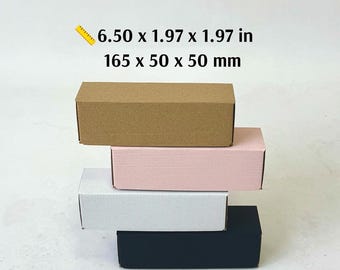 Micro-Corrugated Cardboard Shipping Boxes - Set of 50, Kraft, White, Black, Pink (6.5x1.97x1.97 in)